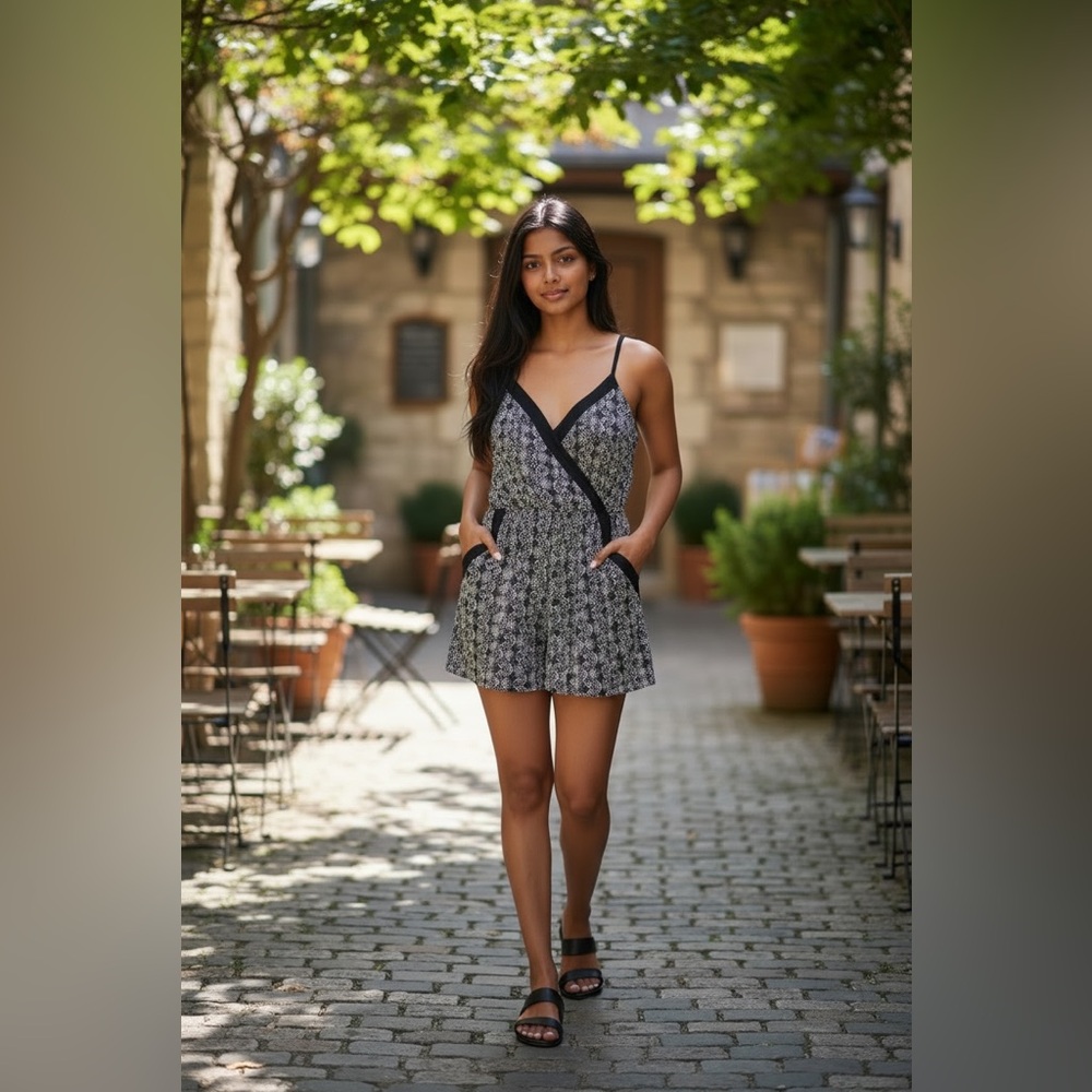 Xhilaration Black and White Patterned Romper
